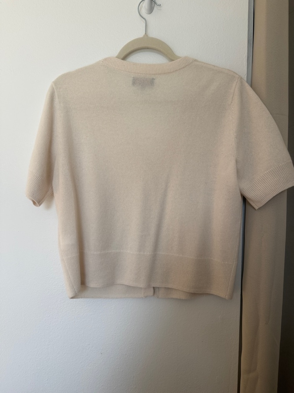 Quince Mongolian Cashmere Short Sleeve Cardigan Ivory M - Picture 5 of 5